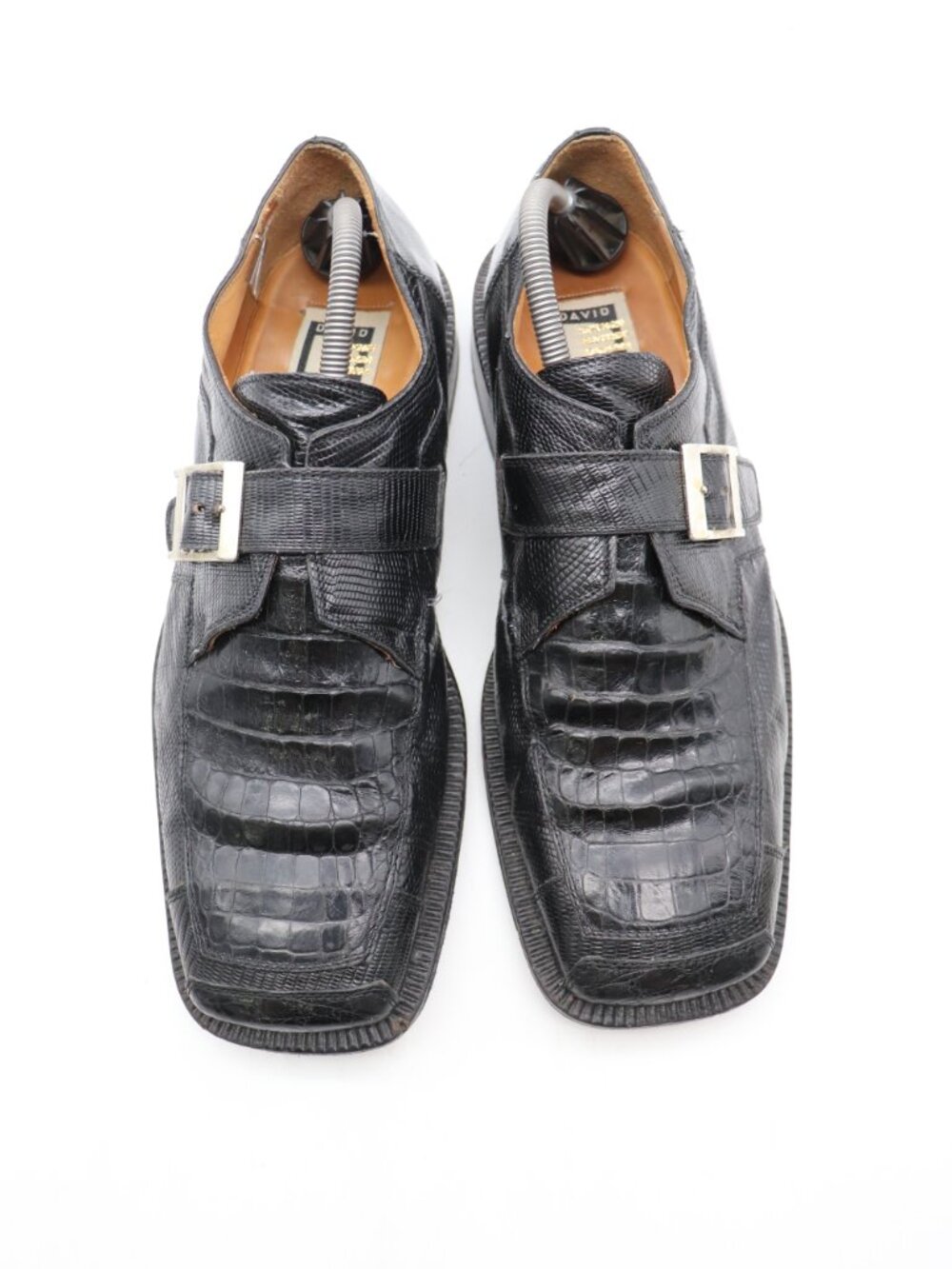 David Eden Men's Size 10.5 Crocodile &Lizard Black Leather Dress Shoe Square Toe